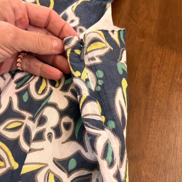 Boho Floral Midi Sundress Blue White Green Cotton Lined Side Zip Size 12 Merona - Picture 6 of 10